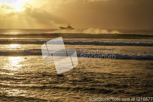 Image of Pacific ocean at sunset on Easter Island