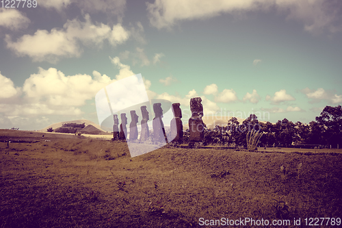 Image of Moais statues, ahu Akivi, easter island