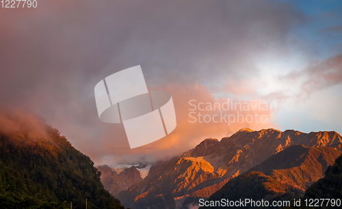 Image of Franz Josef glacier at sunset, New Zealand