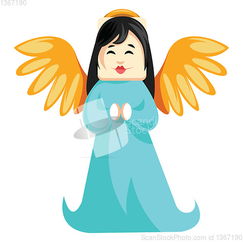 Image of Vector illustration of a christmas angel in light blue dress on 