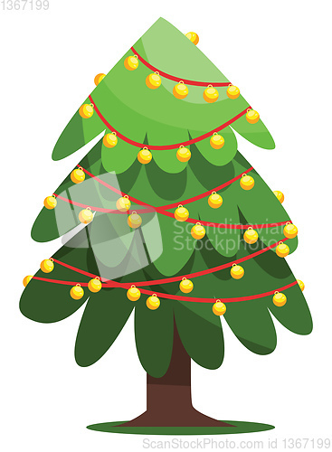 Image of Vector illustration of a christmas tree with lamps on red string