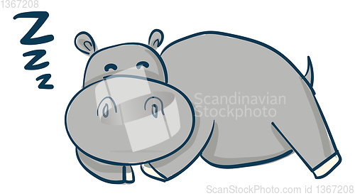 Image of Cartoon of a sleeping grey hippo  vector illustration on white b