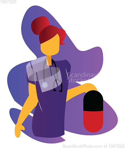 Image of Simple vector multicolor illustration of a nurse in purple medic