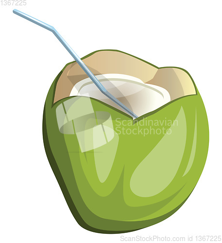 Image of Coconut cut up with a straw cartoon fruit vector illustration on