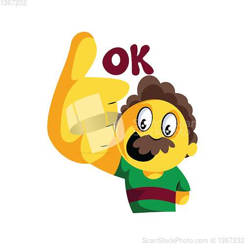 Image of Yellow man with mustashes showing thumbs up and saying Ok vector