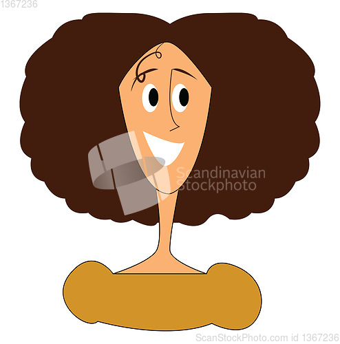 Image of A girl with brown bushy hair looks cute vector or color illustra
