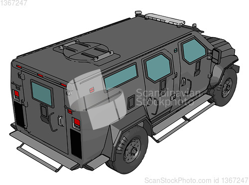 Image of 3D vector illustration on white background of armed military veh