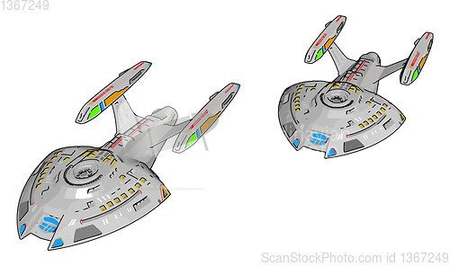 Image of Colorful fantasy battle ship vector illustration on white backgr