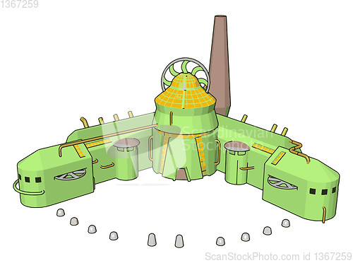 Image of 3D vector illustration of a manufacturing building white backgro