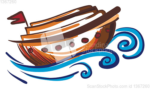 Image of Painting of a brown sailing boat vector or color illustration