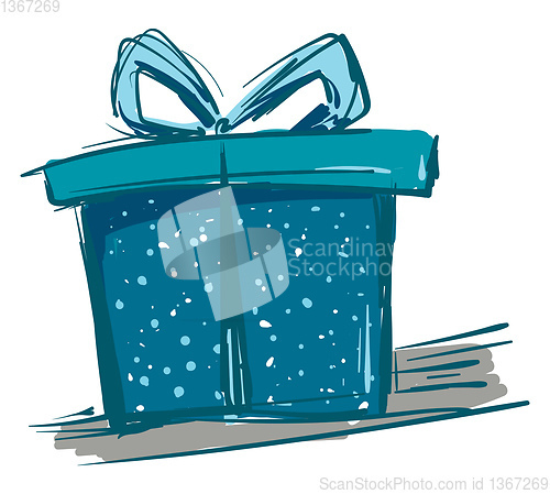 Image of Painting of a beautiful blue present box tied with a blue ribbon