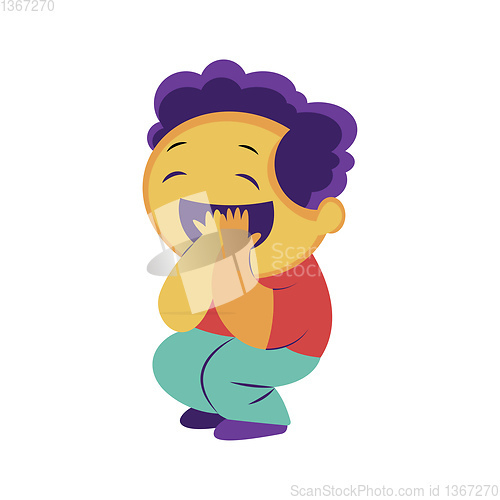 Image of Excited boy with purple hair vector sticker illustration on a wh