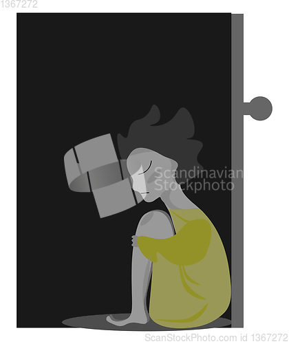 Image of The portrait of a sad girl over black background vector or color