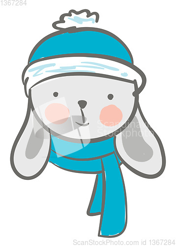 Image of A cute cartoon hare wearing its blue winter clothes vector color