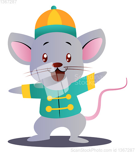 Image of Cartoon mouse in chinese suit vector illustartion on white backg