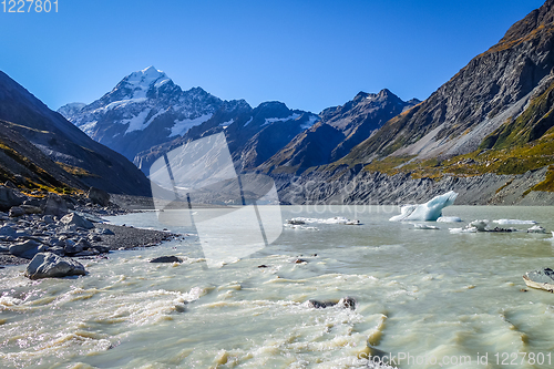 Image of Hooker lake in Aoraki Mount Cook, New Zealand