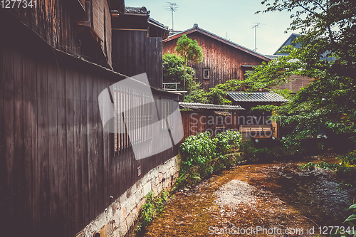 Image of Traditional japanese houses on Shirakawa river, Gion district, K