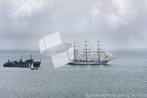 Image of Sailing and Degaussing Ships in the Sea