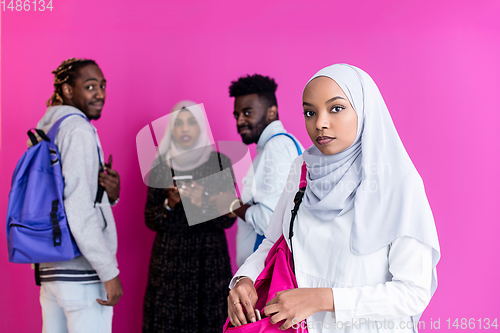 Image of african students group using smart phones