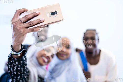 Image of african students group taking a selfie