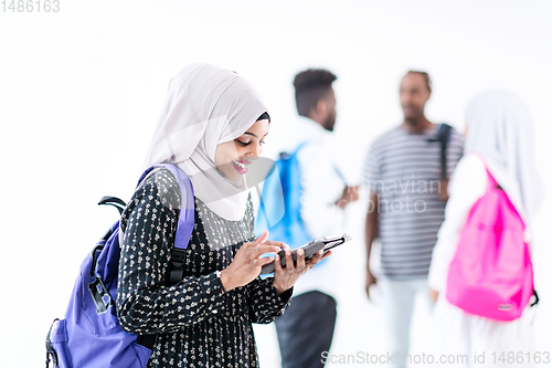 Image of african female student with group of friends