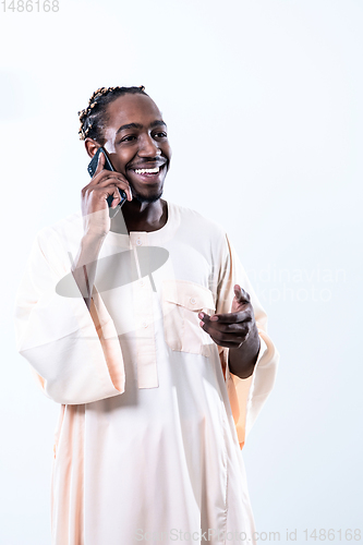 Image of african man using smartphone