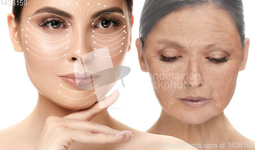 Image of Beautiful female face, concept of skincare and lifting