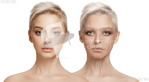 Image of Beautiful female face, concept of skincare and lifting