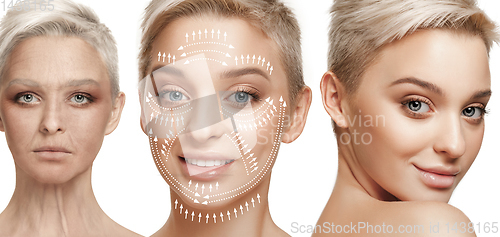 Image of Beautiful female face, concept of skincare and lifting