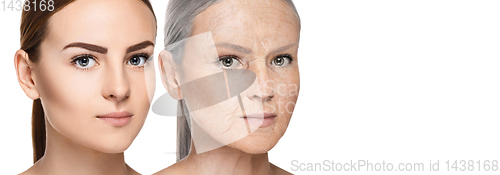 Image of Beautiful female face, concept of skincare and lifting