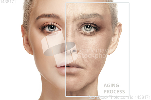 Image of Beautiful female face, concept of skincare and lifting