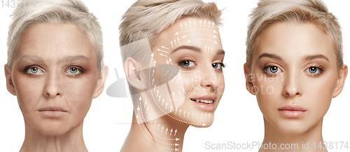 Image of Beautiful female face, concept of skincare and lifting