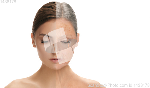 Image of Beautiful female face, concept of skincare and lifting