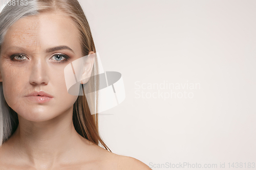 Image of Beautiful female face, concept of skincare and lifting