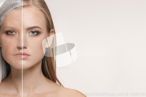 Image of Beautiful female face, concept of skincare and lifting