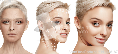 Image of Beautiful female face, concept of skincare and lifting