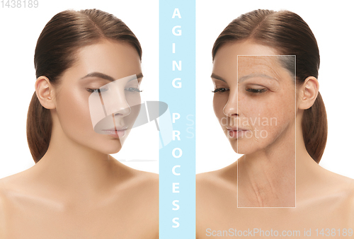 Image of Beautiful female face, concept of skincare and lifting