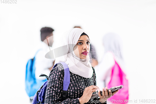 Image of african female student with group of friends