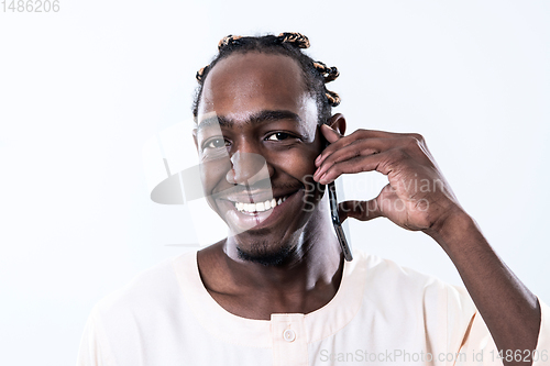 Image of african man using smartphone