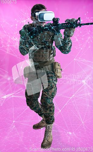 Image of soldier using  virtual reality headset