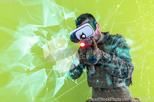 Image of soldier using  virtual reality headset