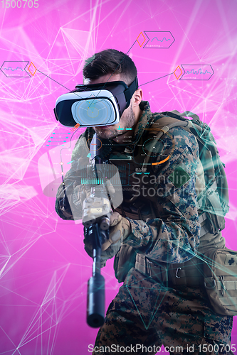 Image of soldier using  virtual reality headset