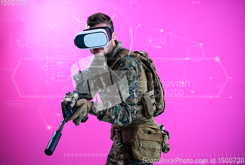 Image of soldier using  virtual reality headset