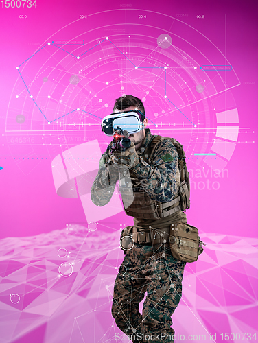 Image of soldier using  virtual reality headset