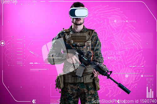 Image of soldier using  virtual reality headset