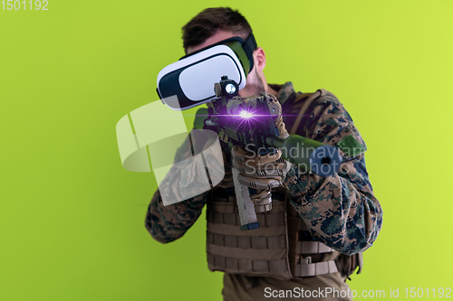 Image of soldier virtual reality green background