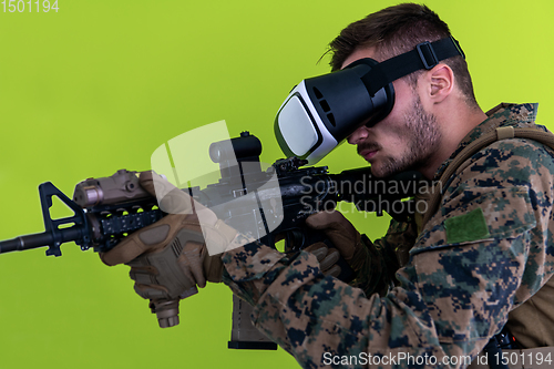 Image of soldier virtual reality green background