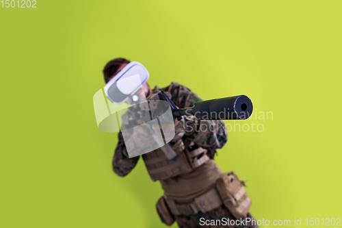 Image of soldier virtual reality green background