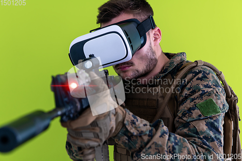 Image of soldier virtual reality green background