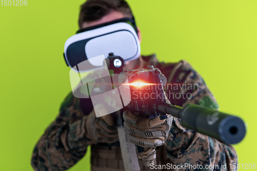 Image of soldier virtual reality green background